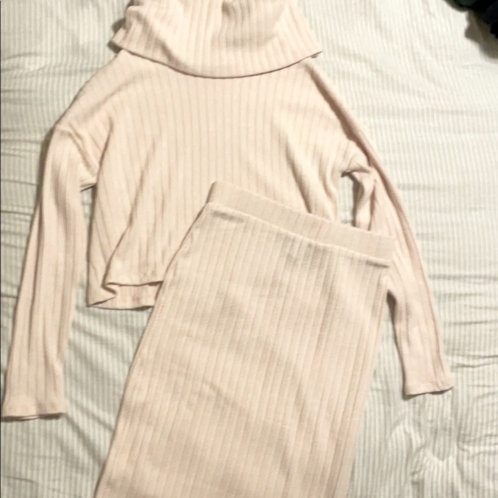 Ribbed sweater and skirt set